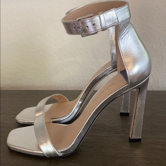 NWOT Stuart Weitzman silver heeled sandals. - Picture 2 of 5
